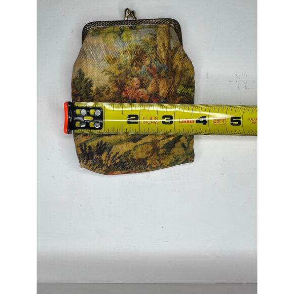 Vintage Tapestry Print Coin Purse Scenic Design Gold Frame - Picture 7 of 7